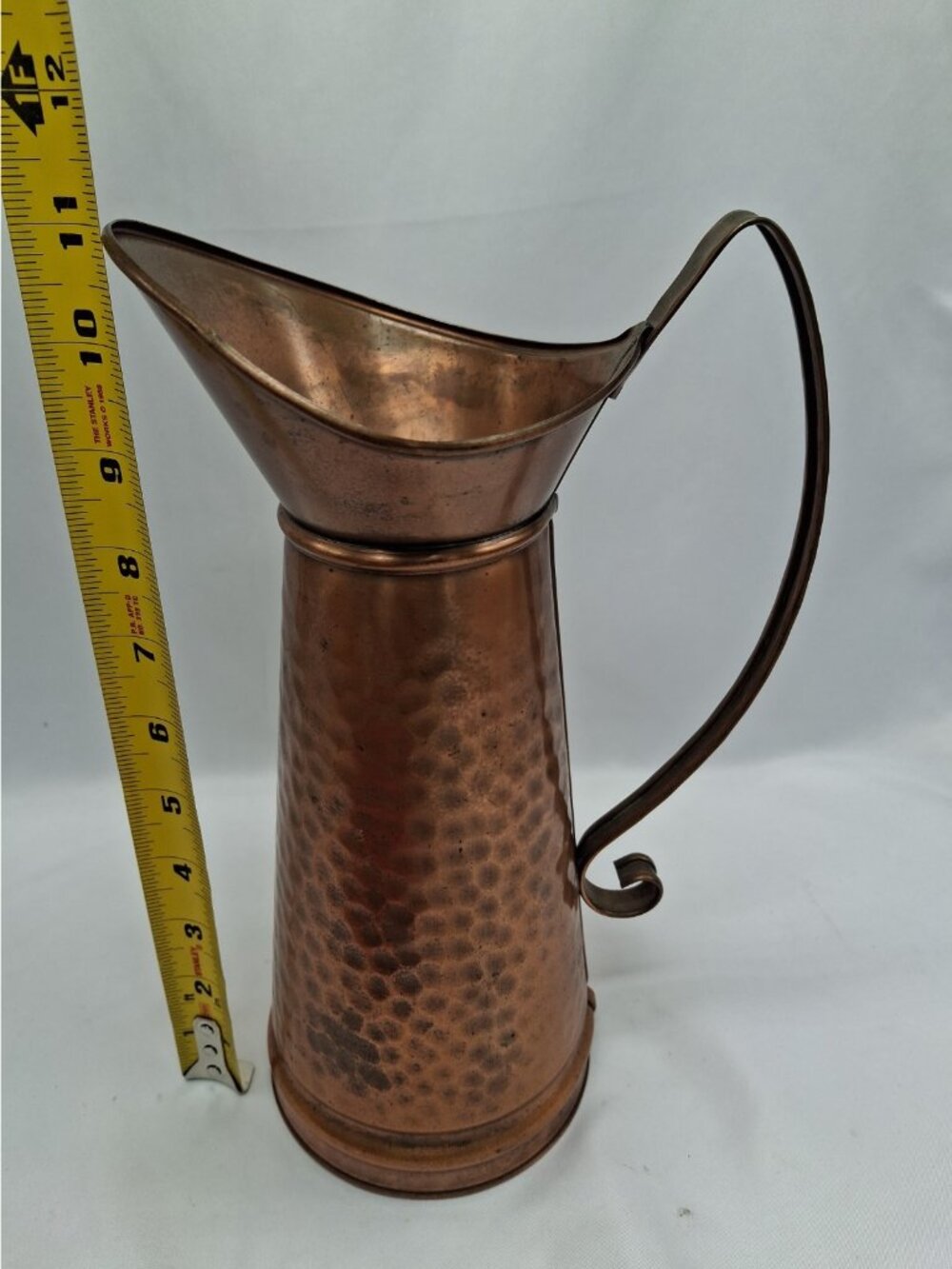 Gregorian Solid Copper Hammered Pitcher w/ Handle - 11" Tall - Made in USA - Picture 6 of 7